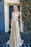 Pleated Silver Metallic A-line Long Formal HZ0307