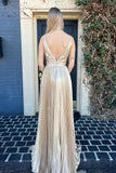 Pleated Silver Metallic A-line Long Formal HZ0307
