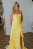 Ruched Yellow Ruffle Fitted Long Prom Dress with HZ0307