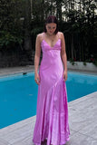 Straps Lilac Silk Long Party Dress with HZ0307