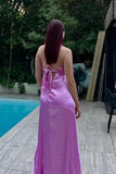 Straps Lilac Silk Long Party Dress with HZ0307