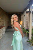 V Neck Yellow Satin Bow Back Party HZ0307