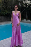 Straps Lilac Silk Long Party Dress with HZ0307