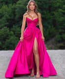 Hot Pink A-Line Prom Dress With Side HZ0307