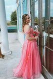 Off the Shoulder Hot Pink Appliques A-line Long HZ0307