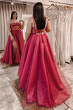 Red Sheer Corset A-line Long Formal HZ0307
