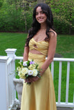 Knot Front Yellow Satin Fitted Long Party HZ0307