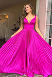 Fuchsia Pleated A-line Long Formal HZ0307
