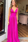 Fuchsia Pleated A-line Long Formal HZ0307