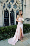 Strapless Pink Satin Ruched Long Formal Dress with HZ0307