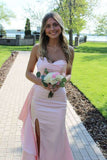 Strapless Pink Satin Ruched Long Formal Dress with HZ0307