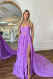Pleated Lilac Keyhole A-line Long Formal HZ0307