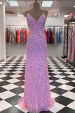 LTP1316,Sparkly Pink Mermaid Sequins Spaghetti Straps Prom Dresses,Long Formal HZ0307