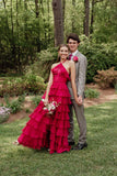 Halter Fuchsia Ruffle A-line Long Formal HZ0307