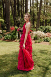Halter Fuchsia Ruffle A-line Long Formal HZ0307