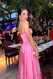 Strapless Pink A-line Taffeta Long Formal HZ0307