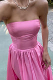 Strapless Pink A-line Taffeta Long Formal HZ0307