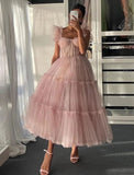 LTP1866,A-Line Pink Off The Shoulder Tulle Prom Homecoming HZ0307