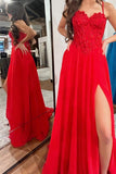 Straps Red Lace and Chiffon Long Prom HZ0307