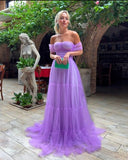 LTP1205,Off the shoulder purple evening prom dresses,pleated a-line prom HZ0307