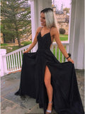 LTP0287,Black Spaghetti Straps Halter Long Prom Dresses With High HZ0307