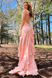Green Satin and Chiffon Ruffle Fitted Long Formal HZ0307