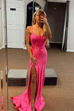 Straps Hot Pink Fitted Long Formal Dress with HZ0307