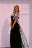 Off the Shoulder Black Long Formal Dress with Pink HZ0307