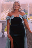 Off the Shoulder Black Long Formal Dress with Pink HZ0307
