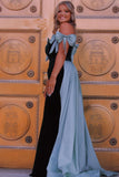 Off the Shoulder Black Long Formal Dress with Pink HZ0307