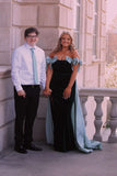Off the Shoulder Black Long Formal Dress with Pink HZ0307