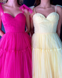 Hot Pink Polk Dots A-line Long Formal HZ0307
