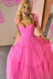 Hot Pink Polk Dots A-line Long Formal HZ0307
