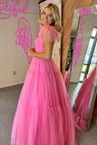 Hot Pink Polk Dots A-line Long Formal HZ0307