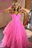 Hot Pink Polk Dots A-line Long Formal HZ0307
