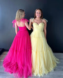Hot Pink Polk Dots A-line Long Formal HZ0307