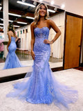Mermaid Sleeveless Lace Tulle Prom Evening HZ0307