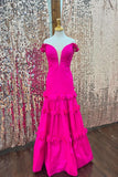 Off the Shoulder Hot Pink A-line Long Party HZ0307