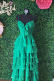 Straps Green Chiffon Tiered Ruffle Party HZ0307
