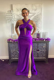 Halter Green Satin Mermaid Long Formal HZ0307