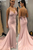 LTP0885,Light pink mermaid applique satin long prom HZ0307