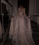 LTP1803,Shining Pink Sequin Long Homecoming Prom Dress, See Through Long Sleeves Party Formal HZ0307