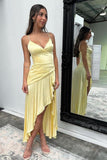 Straps Yellow Silk Ruffle Party HZ0307