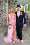 Straps Pink Ruched Long Formal Dress with HZ0307