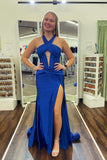 Halter Green Satin Mermaid Long Formal HZ0307