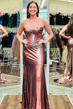 Keyhole Purple Metallic Ruched Long Formal HZ0307