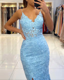Sky Blue Applique Mermaid Long Prom HZ0307