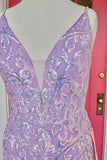 LTP1319,Dusty Purple Sequined Jacquard V-Neck Long Formal HZ0307