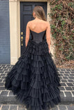 Sleeveless Black Ruffles A-Line Formal Prom HZ0307