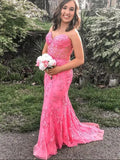 LTP1378,Sweetheart hot pink lace mermaid prom evening HZ0307